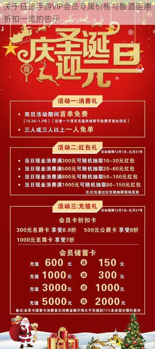 关于征途手游VIP会员专属价格与酸酒钜惠折扣一览的告示